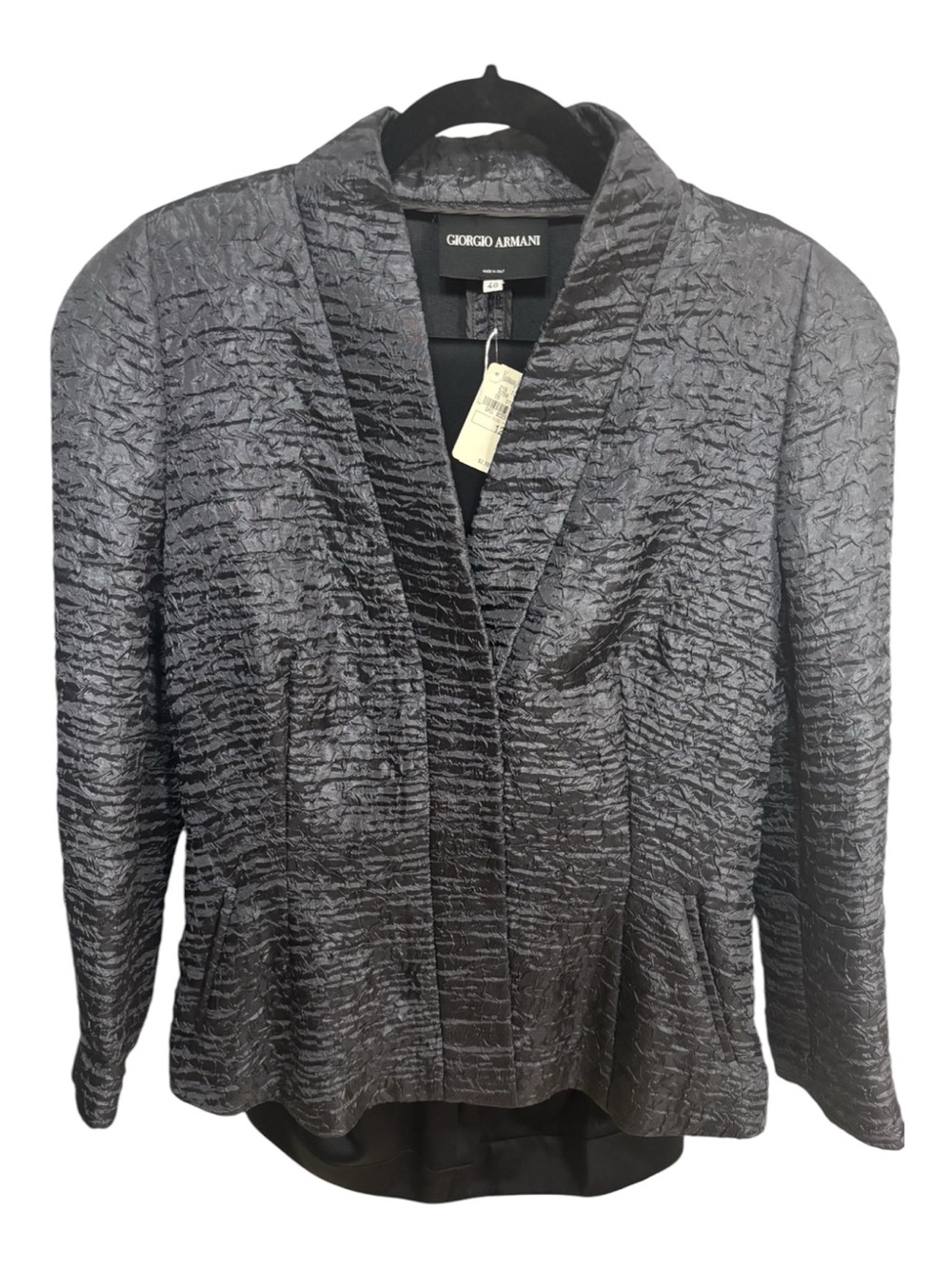 NWT Giorgio Armani Vintage 2pc Textured Slate Jacket/Black Silk Pants Sz 12